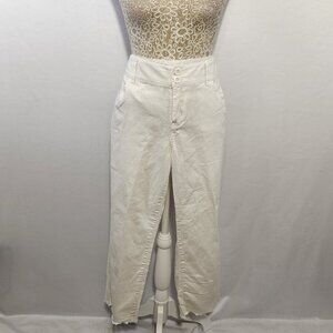 New York & Company Women’s Size 10 White Linen Blend Raw Hem Cropped Pants